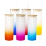6pcs/ctn Small Pack China Warehouse 25oz Frosted Gradient Color Sublimation Blank Skinny Glass Bottle Tumbler with Wooden Lids