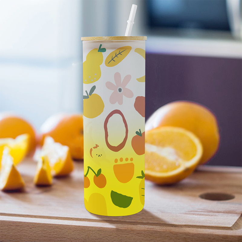 6pcs/ctn Small Pack China Warehouse 25oz Frosted Gradient Color Sublimation Blank Skinny Glass Bottle Tumbler with Wooden Lids