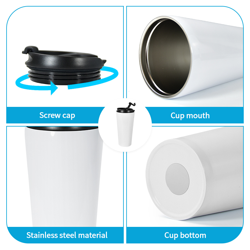16oz Sublimation Stainless Steel Vacuum Insulated Tumbler Double Wall Travel Mug Water Coffee Cup Mugs with Screw Lid for Press