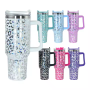 US RTS 40oz H1.0 Holographic Leopard Stainless Steel Tumbler Double Structure Design Travel Mug with Handle Straw Free Shipping