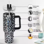 US RTS 40oz H1.0 Holographic Leopard Stainless Steel Tumbler Double Structure Design Travel Mug with Handle Straw Free Shipping
