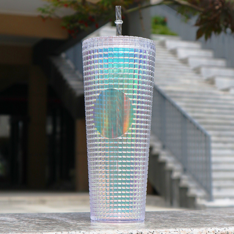 2024 New Cold Coffee Cup 59 Colors 24oz 710ml Summer Fashion Colorful Portable Corn Grid Cup Big Plastic Cup with Lid and Straw