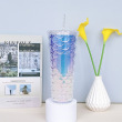 holographic blue fish scale plaid pattern plastic cups