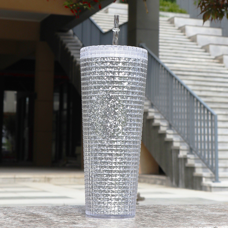 2024 New Cold Coffee Cup 59 Colors 24oz 710ml Summer Fashion Colorful Portable Corn Grid Cup Big Plastic Cup with Lid and Straw