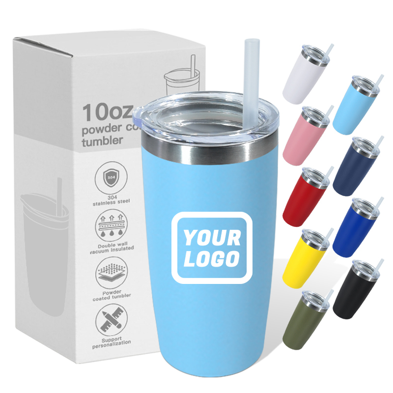 Custom 10oz Travel Tumbler Powder Coated Double Wall Stainless Steel Mugs Thermal Cup with sealed Lids