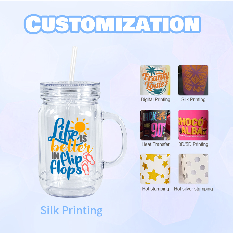 RTS China Warehouse Pre-Drilled 20oz Snow Globe Tumbler DOUBLE WALL Acrylic Mason Jar DIY Mugs for DTF Glitter Fillable Tumblers