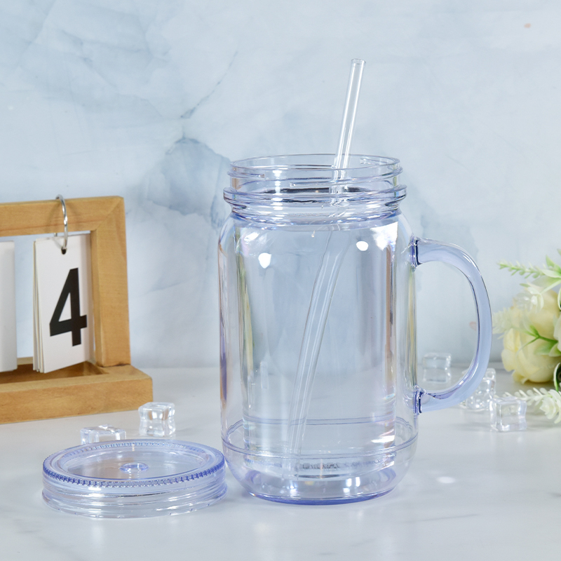 RTS China Warehouse Pre-Drilled 20oz Snow Globe Tumbler DOUBLE WALL Acrylic Mason Jar DIY Mugs for DTF Glitter Fillable Tumblers