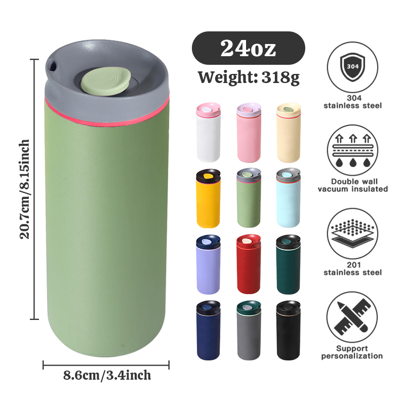 New Arrival 24oz Straight Coffee Mug Custom Logo Color with Lock Lid Double Wall Vacuum Stainless Steel Travel Mug