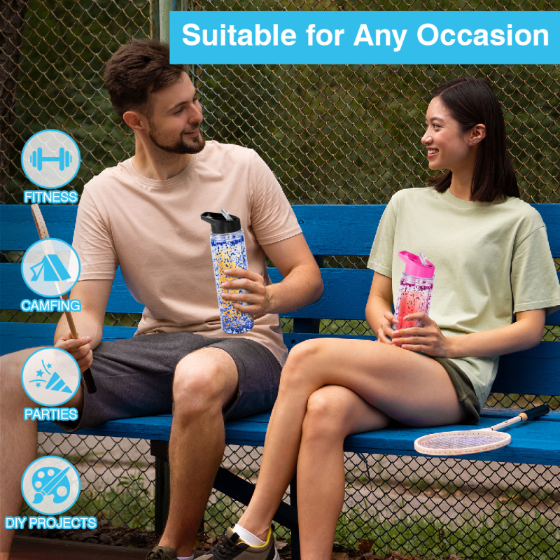 17oz Pre-drilled Double Wall Snow Globe Snow Globe Tumbler Acrylic BPA Free Kids Acrylic Water Bottles with Plug Flip Straw