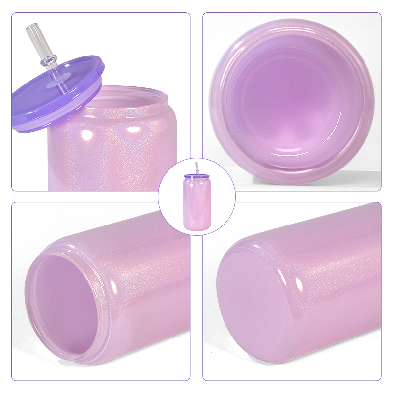 RTS NEW Stocked 16oz Shimmer Glass Can Sublimation Glitter rainbow Glass Beer Can Mix 5colors ,25pcs/ctn