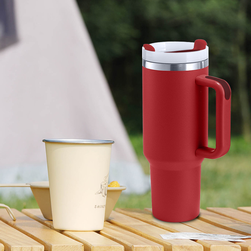 Small Pack 2pcs/ctn Red RTS Stocked H2.0 40oz Powder Coated Travel Mug with Handle Stainless Steel 40 oz Tumbler