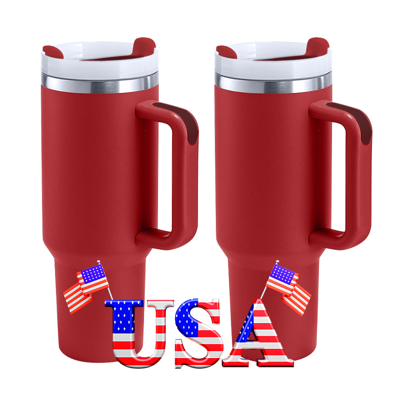 Small Pack 2pcs/ctn Red RTS Stocked H2.0 40oz Powder Coated Travel Mug with Handle Stainless Steel 40 oz Tumbler