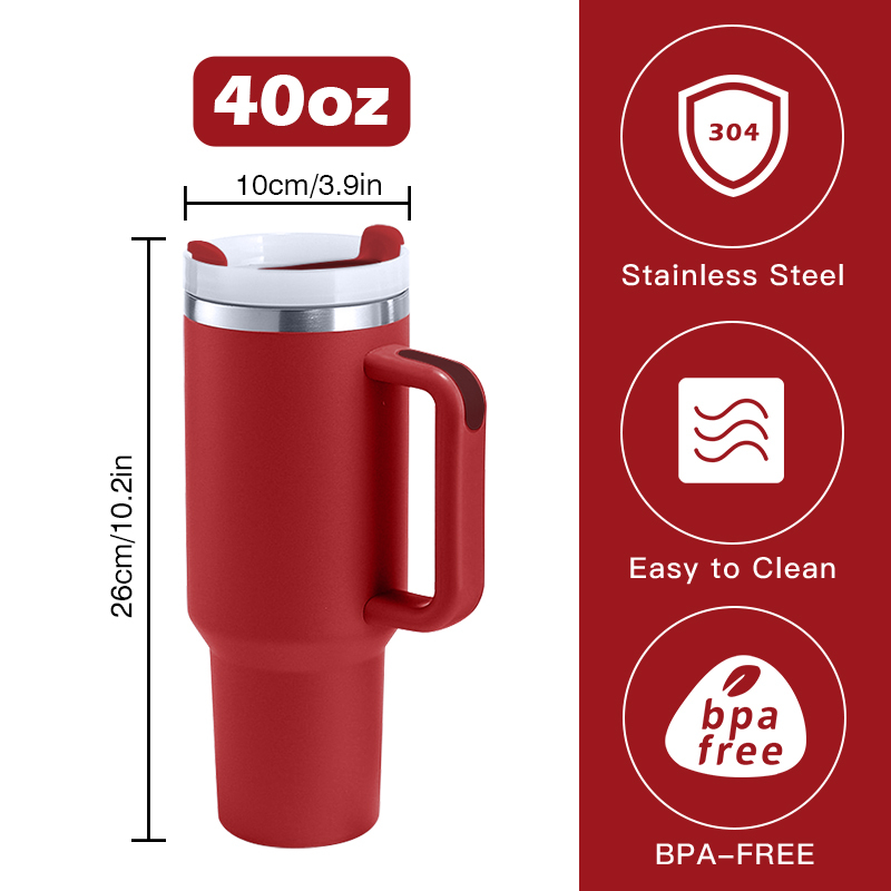 Small Pack 2pcs/ctn Red RTS Stocked H2.0 40oz Powder Coated Travel Mug with Handle Stainless Steel 40 oz Tumbler