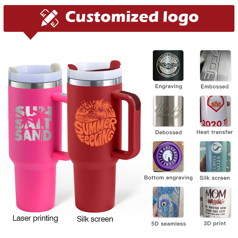 Small Pack 2pcs/ctn Red RTS Stocked H2.0 40oz Powder Coated Travel Mug with Handle Stainless Steel 40 oz Tumbler