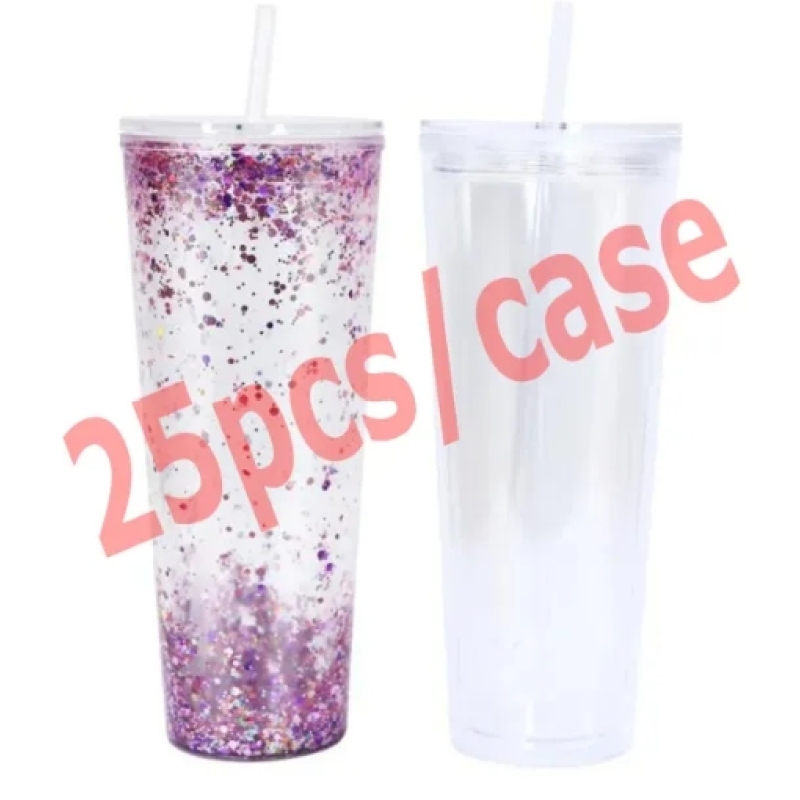 Free Shipping USA Warehouse 24oz Double Wall Fillable Acrylic Cup BPA Free Clear Pre-drilled for Glitter Snow Globe Tumbler
