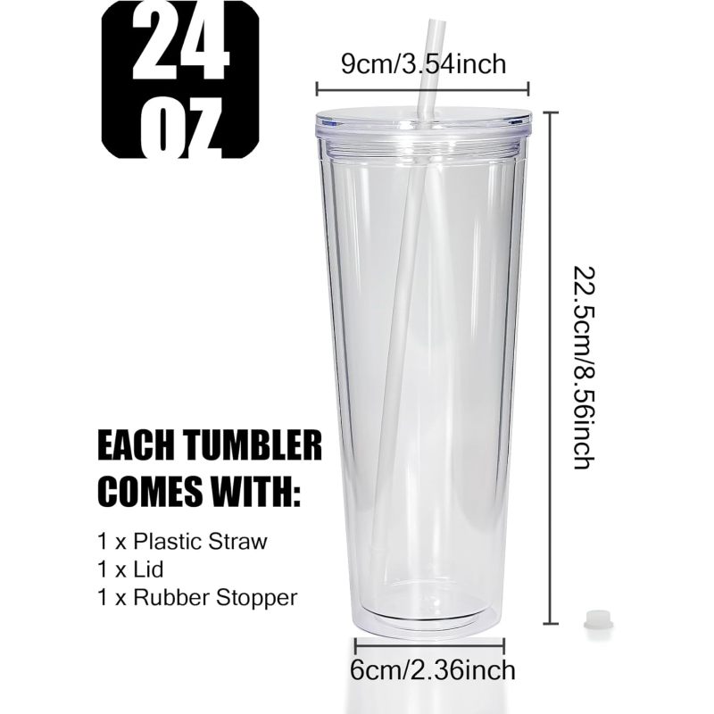 Free Shipping USA Warehouse 24oz Double Wall Fillable Acrylic Cup BPA Free Clear Pre-drilled for Glitter Snow Globe Tumbler