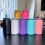 16oz Electroplate Rainbow Plated Powder Coated Double Wall Stainless Steel Mugs Tumblers Cups Can Jar for Laser Engraving