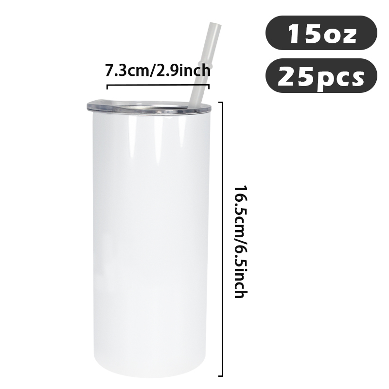 RTS USA Warehouse Stocked 25pcs/ctn 15oz Sublimation Straight Tumbler With Plastic Straw