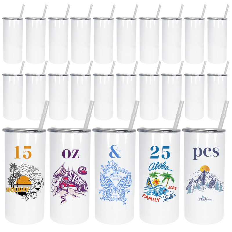 RTS USA Warehouse Stocked 25pcs/ctn 15oz Sublimation Straight Tumbler With Plastic Straw