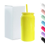 16oz Glossy Stainless Steel SS304 Cup Sublimation Color Mug Mason Can Double Walled Vacuum Tumbler with Color Plastic Straw Lid