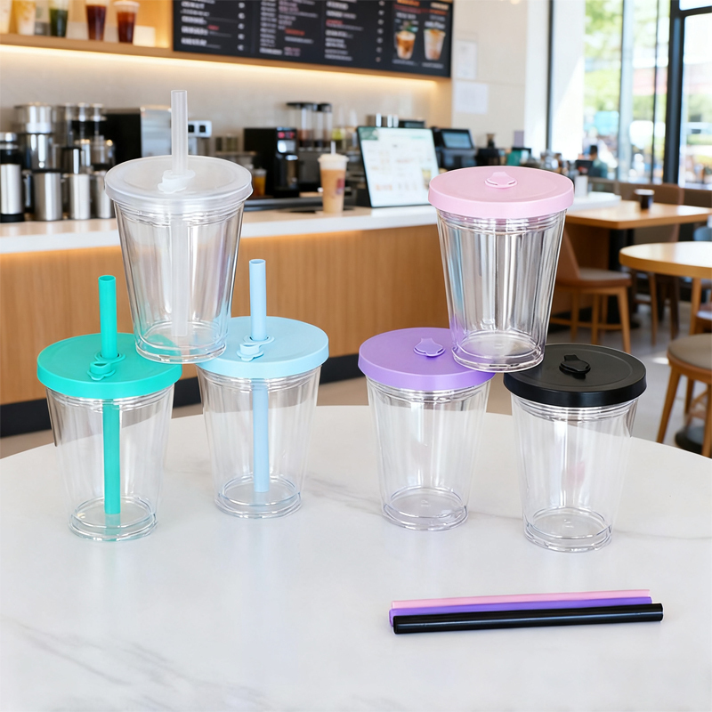 Pre-drilled 360ml Tumblers Double Wall Snow Globe Coffee Tumbler with Lid and Straw Plastic Snow Globe Cups with Pre-drill Hole
