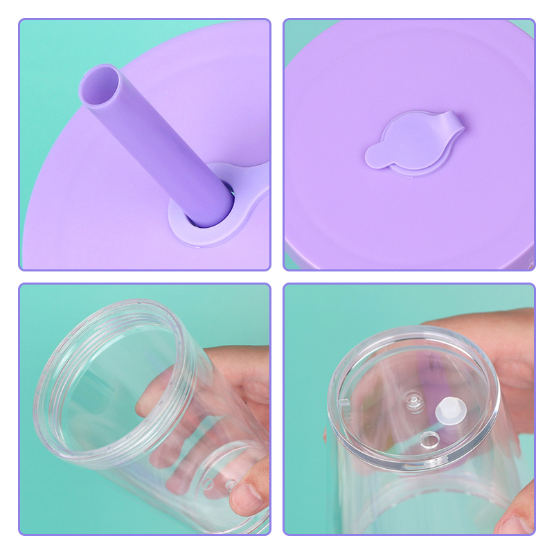 Pre-drilled 360ml Tumblers Double Wall Snow Globe Coffee Tumbler with Lid and Straw Plastic Snow Globe Cups with Pre-drill Hole