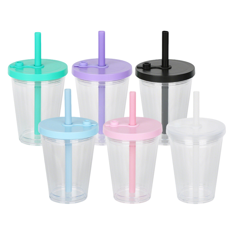 Pre-drilled 360ml Tumblers Double Wall Snow Globe Coffee Tumbler with Lid and Straw Plastic Snow Globe Cups with Pre-drill Hole