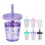 Pre-drilled 360ml Tumblers Double Wall Snow Globe Coffee Tumbler with Lid and Straw Plastic Snow Globe Cups with Pre-drill Hole