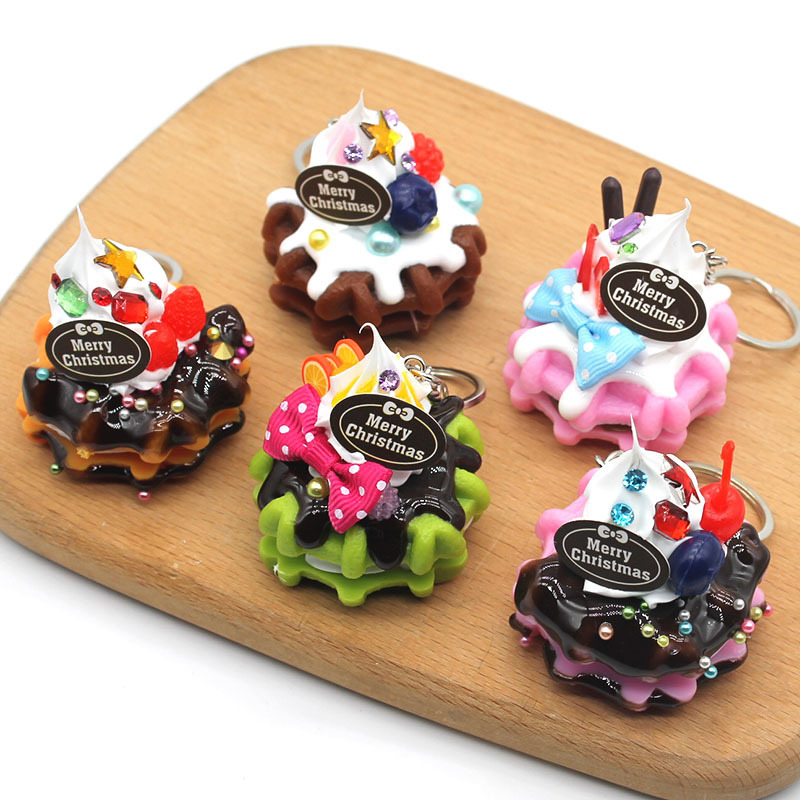 Cute Keychains 4 Different Types PVC Girly Key Chain with Cake Candy Ice Cream with Metal Ring
