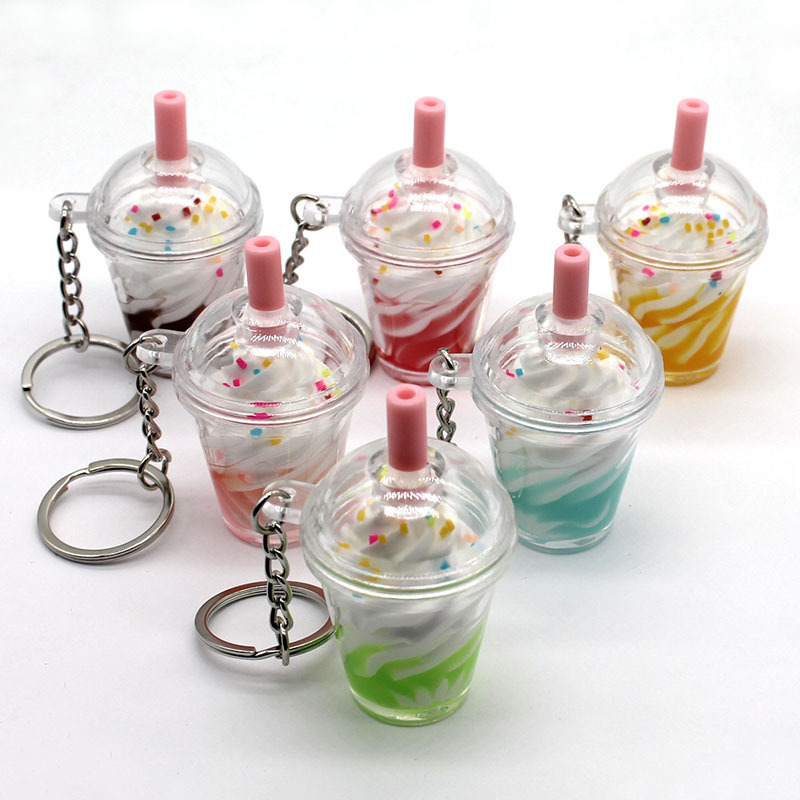 Cute Keychains 4 Different Types PVC Girly Key Chain with Cake Candy Ice Cream with Metal Ring