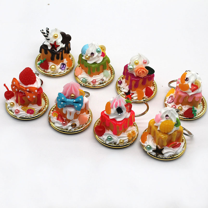 Cute Keychains 4 Different Types PVC Girly Key Chain with Cake Candy Ice Cream with Metal Ring