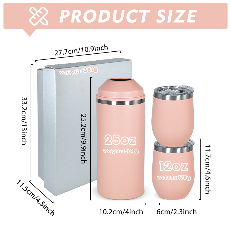 25OZ Powder Coating Double Wall Stainless Steel Wine Bottle Cooler 12oz Tumblers Set With Gift Box