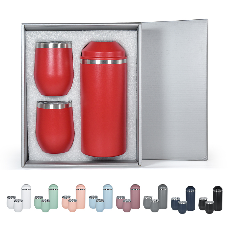 25OZ Powder Coating Double Wall Stainless Steel Wine Bottle Cooler 12oz Tumblers Set With Gift Box