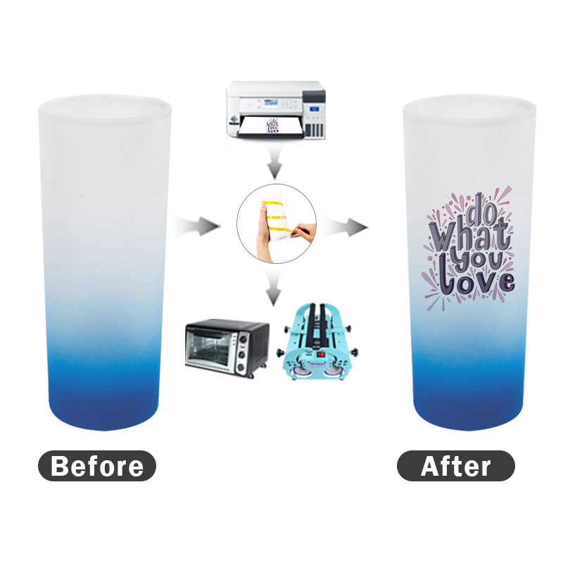 US Stocked 144pcs/ctn Sublimation Mug Suppliers 3oz Ombre Colored Glass Mugs Frosted Shot Glass with Gradient Colorful Bottom