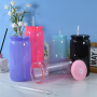 16oz Eco-Friendly PC Material Cold Cup Colorful Plastic Tumbler with Straw and Colorful Lids for School & Presentations