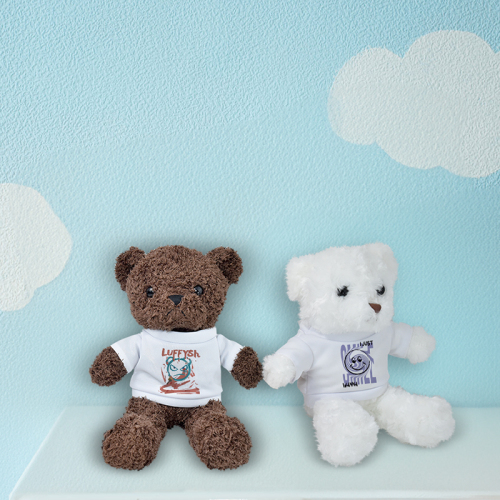 US Warehouse 24pcs/ctn RTS Cute Bear Toy Brown White Black Mix Colors Stuffed Toys With Polyester Sublimation T-shirt