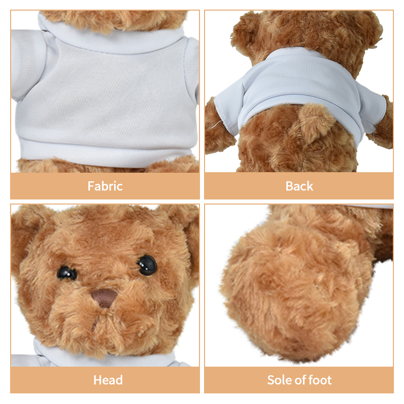 US Warehouse 24pcs/ctn RTS Cute Bear Toy Brown White Black Mix Colors Stuffed Toys With Polyester Sublimation T-shirt
