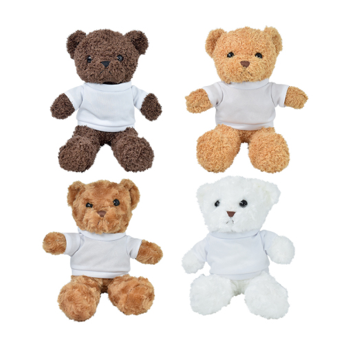 US Warehouse 24pcs/ctn RTS Cute Bear Toy Brown White Black Mix Colors Stuffed Toys With Polyester Sublimation T-shirt