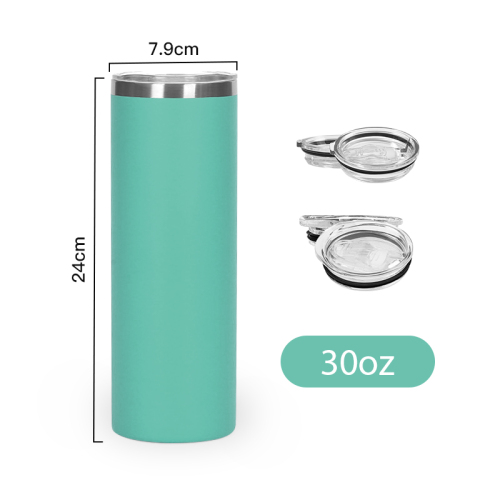 Wholesale Powder Coated 30 oz Stainless Steel Straight Tumbler with Lid and Straw Skinny for Direct Drinking and Boiling Water