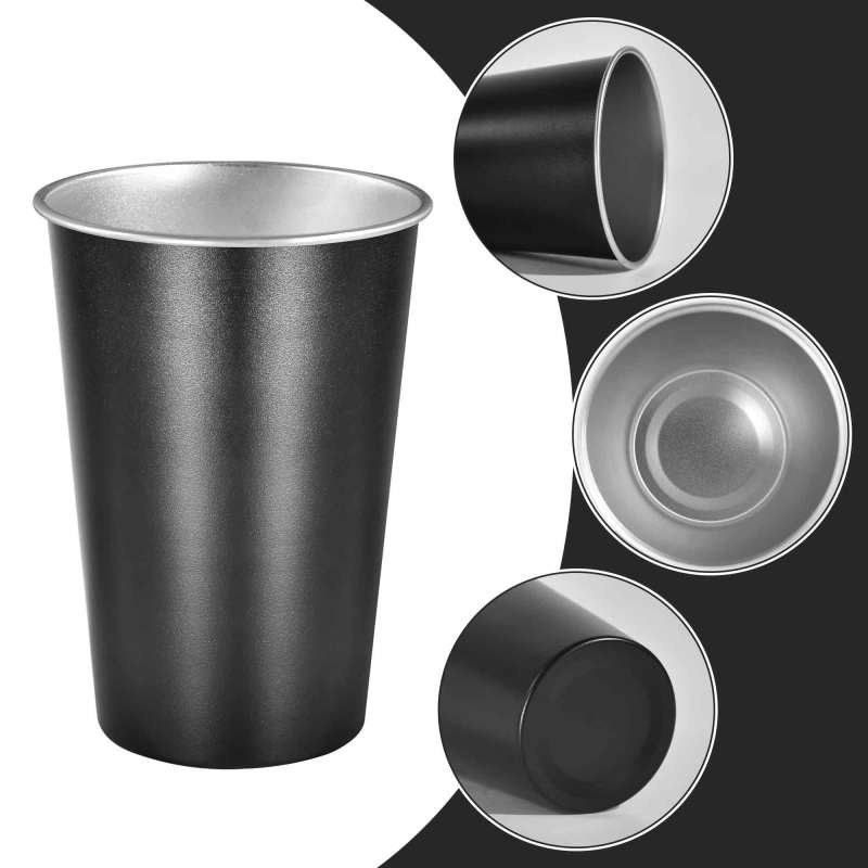 RTS 12pcs Black Custom Logo 450ml Single Wall Stainless Steel Powder Coated Beer Mugs Portable Coffee Drinking Cups