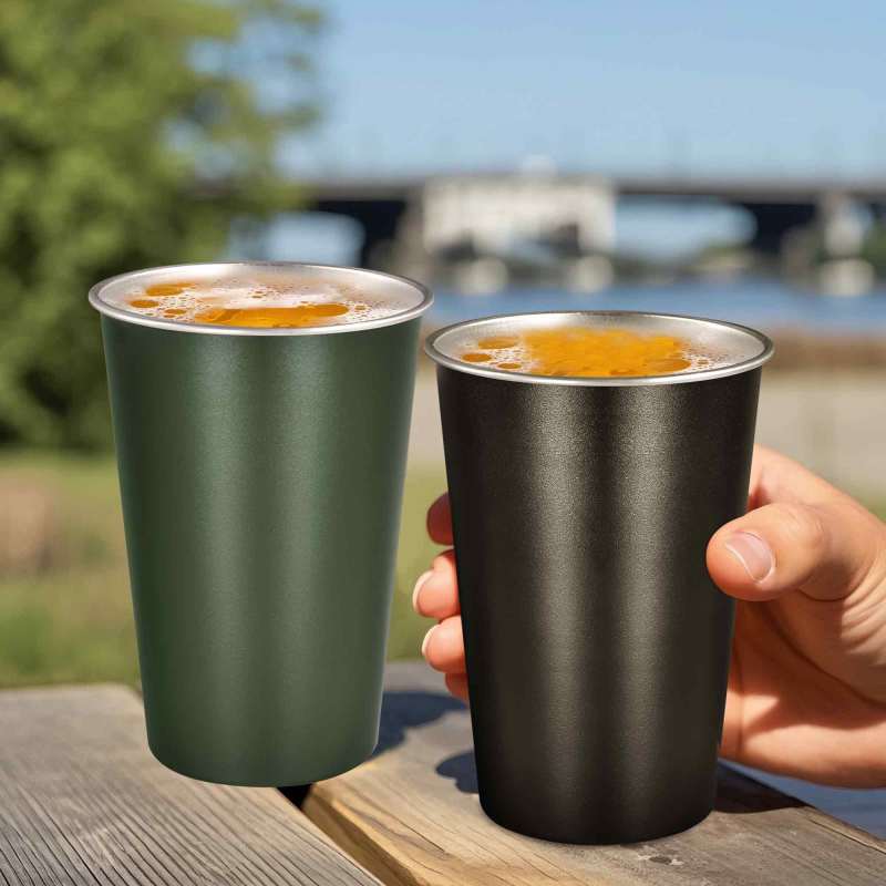 RTS 12pcs Black Custom Logo 450ml Single Wall Stainless Steel Powder Coated Beer Mugs Portable Coffee Drinking Cups