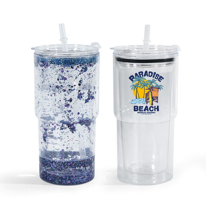 18oz Snow Globe Tumbler with Pre Drilled Hole 18oz Double Wall Plastic Tumbler Snow Globe with Plastic Straw Fillable Tumblers