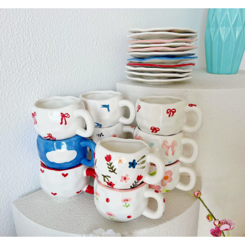 Breakfast Milk Cup Blue Sky and White Clouds Ceramic Water Bottle Coffee Cup Set Household Cups