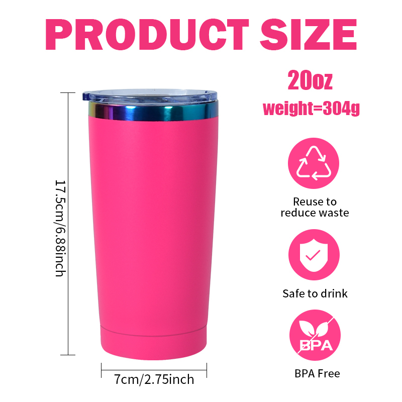 Custom 20oz Winter and Summer Stainless Steel Car Cup with Ion Plated 20 oz Rainbow Insulated Cup for Hot and Cold Drink