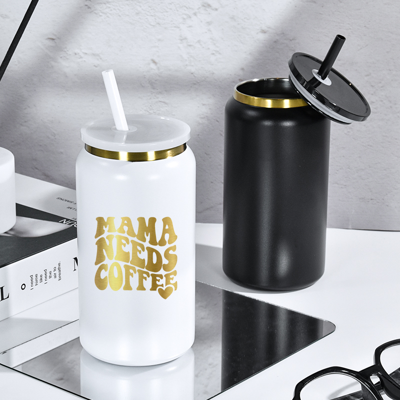 Laser Engraving Blank 16oz Gold-Plated Double-Layer Vacuum Insulated Powder Coated White Metal Tumbler Cup