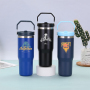 Custom 30oz Double Wall Stainless Steel Tumbler Vacuum Water Bottle Coffee Cup Powder Coated Travel Mug with Flip Straw Handle