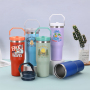 Custom 30oz Double Wall Stainless Steel Tumbler Vacuum Water Bottle Coffee Cup Powder Coated Travel Mug with Flip Straw Handle