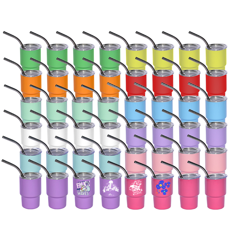 USA RTS Mini 48pcs/ctn 3oz Sublimation TUMBLER SHOT GLASS 12 Colors Mixed Double Wall Stainless Steel Wine Cup with Metal Straw