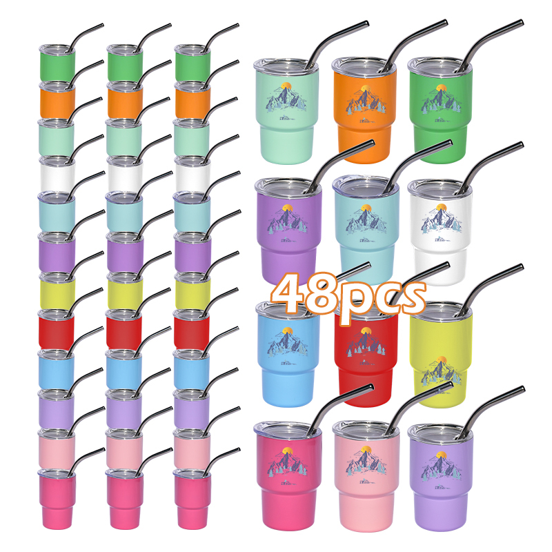 USA RTS Mini 48pcs/ctn 3oz Sublimation TUMBLER SHOT GLASS 12 Colors Mixed Double Wall Stainless Steel Wine Cup with Metal Straw