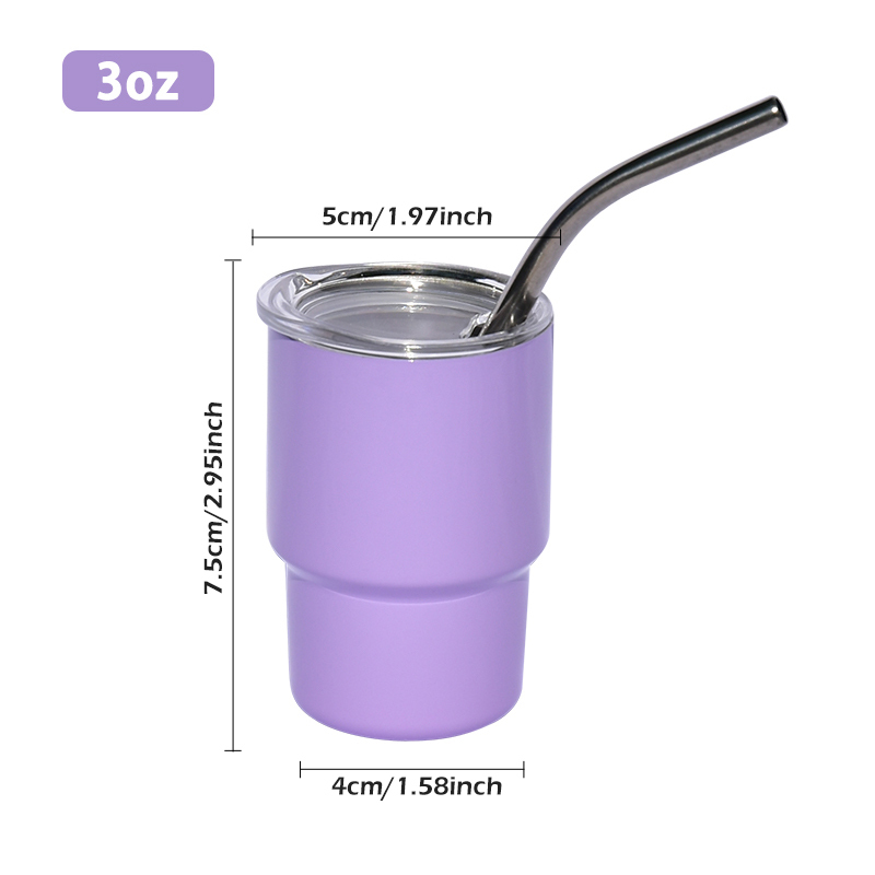 USA RTS Mini 48pcs/ctn 3oz Sublimation TUMBLER SHOT GLASS 12 Colors Mixed Double Wall Stainless Steel Wine Cup with Metal Straw